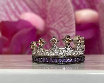 crown ring,silver crown ring,silver queen crown ring,tiara crown ring,purple queen crown ring,princess ring,ruby crown,pink crown