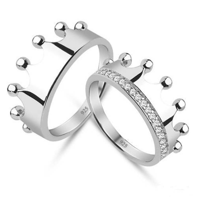 crown ring,silver crown ring,queen ring,king ring,crown ring set image 1