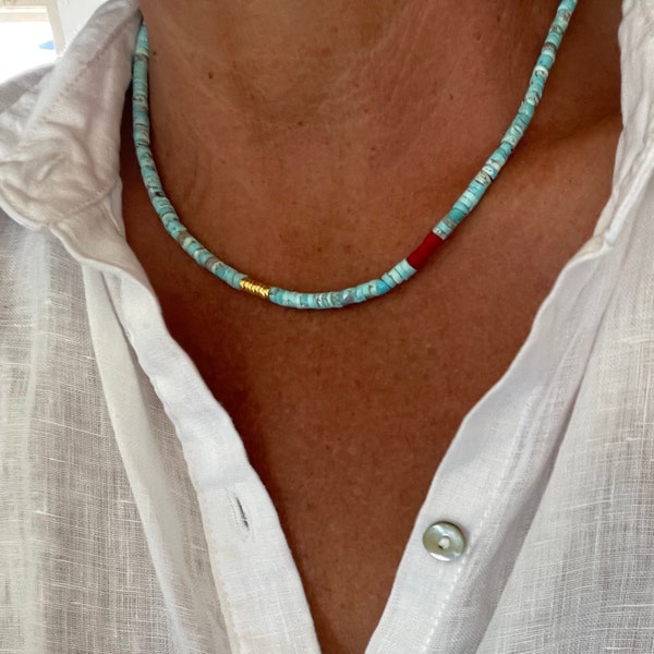 Turquoise beaded neckace,blue turquoise boho chaoker necklace,gemstone necklace,handmade turquoise beaded necklace,turquoise necklace