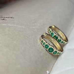 Emerald gold huggie,Gold minimalist huggie earrings,tiny huggies,cz huggies,thin small huggie hoop earrings,simple hoop earrings,dainty hoop