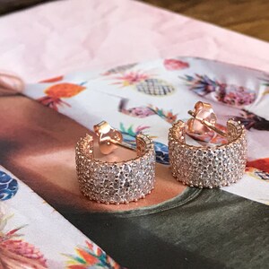 Rose gold hoop earrings,small cz hoop earrings,hoop earrings,minimal jewelry,huggie hoops,cz rosa gold hoop studs,thin hoops,silver hoops