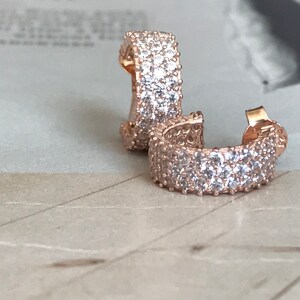 Rose gold hoop earrings,small cz hoop earrings,hoop earrings,minimal jewelry,huggie hoops,cz rosa gold hoop studs,thin hoops,silver hoops