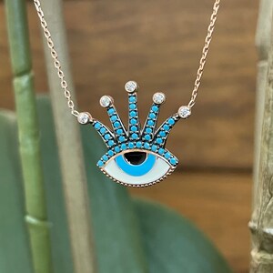 Silver necklace,evileye,blue evileye necklace,handmade evileye,enamel necklace