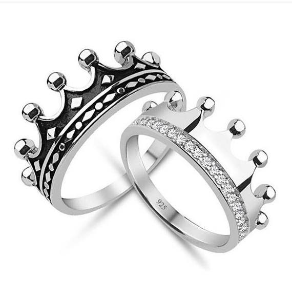 King and Queen Crown Rings - Oxidized Silver Stackable Rings | LoveGem