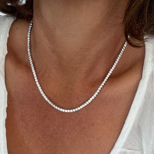 3mm Silver tennis necklace,925K sterling silver tennis necklace,tennis necklace,tennis choker necklace,diamond cz tennis,rhinestone necklace