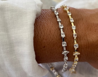 Gold zircnia chain bracelet,silver tennis bracelet,tennis bracelet,stacking bracelet,dainty bracelet,gift for her,minimalist gold bracelet