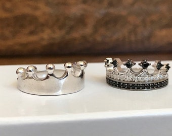 Danity sterling silver crown ring set, 925 sterling silver princess ring set,crown engagement ring set,disney crown ring,king crown rings