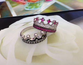 Crown ring,silver crown ring,queen ring,king ring,crown ring set,danity silver crown ring,925 sterling silver princess rind,ruby tiara ring