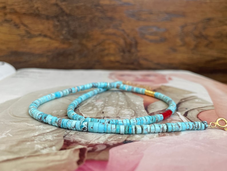 Turquoise Beaded Neckaceblue Turquoise Boho Chaoker - Etsy