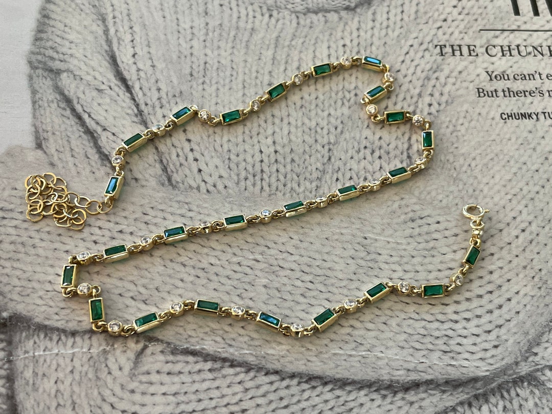 Silver Crystal stone detailed 925 sterling silver tennis necklace 83