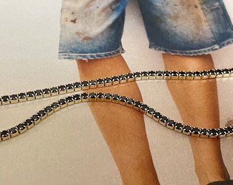 Collar de tenis negro, gargantilla de tenis, collar de tenis dorado, cadena de uso diario, cadena de capas, gargantilla, cadena de plata, cadena delicada.