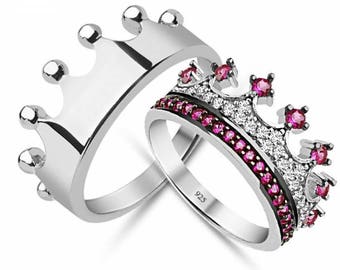 crown ring,silver crown ring,queen ring,king ring,crown ring set