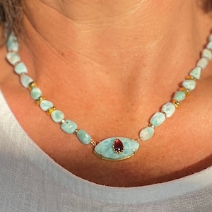 Larimar beaded necklace,larimar healing necklace,energy natural stone necklace,genuine larimar,blue larimar necklace,throat chakra necklace