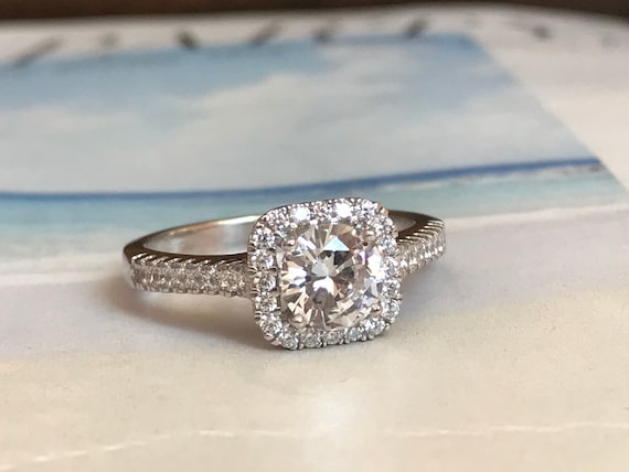 Anillo prometido anillo de bodas de plata anillo de compromiso anillo de halo alianza de boda anillo de aniversario anillo de compromiso solitario anillo de promesa cuadrado Etsy Espana