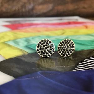 Gold disk studs,disk stud earrings,small disk stud earrings,silver disk earrings,black cz stud earrings,bridesmaid gift,