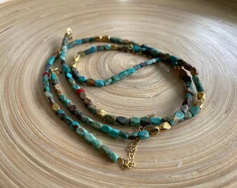Turquoise beaded neckace,blue turquoise boho chaoker necklace,gemstone necklace,handmade turquoise beaded necklace,turquoise necklace