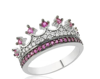 925K sterling silver ruby queen crown ring,crown ring,silver crown ring,queen crown ring,ruby crown ring,tiara crown ring,silver crown ring
