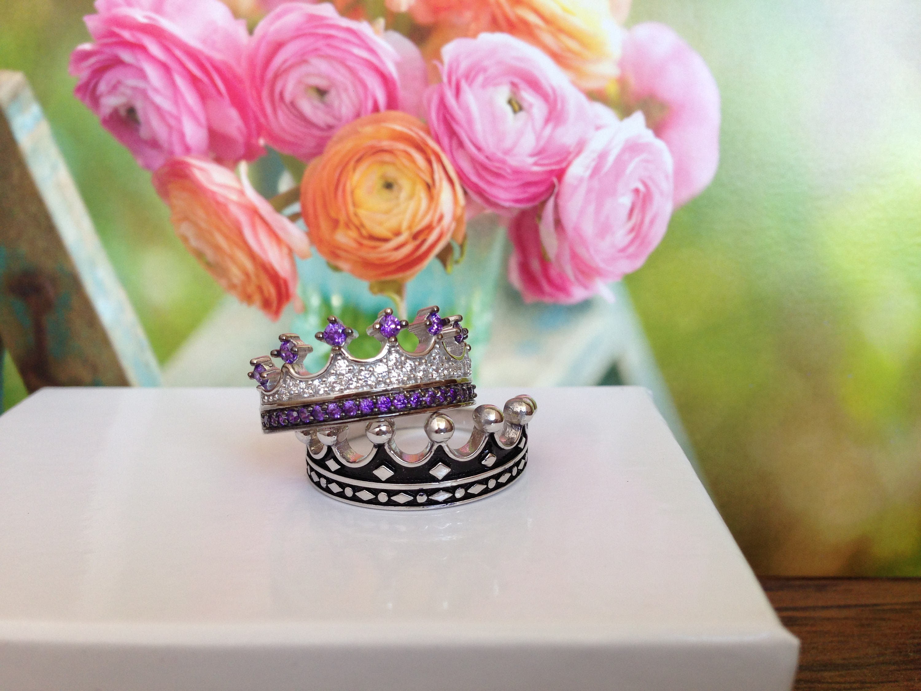 Crown Ring,silver Crown Ring,queen Ring,purple Queen Crown Ring