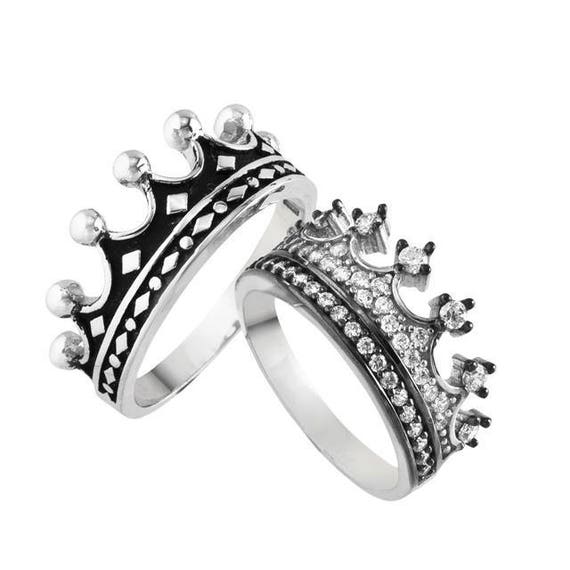 King and queen ring set crown ring set silver crown ring queen ring king ring 925K sterling silver crown ring set handmade crown ring set
