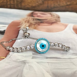 Adjustable silver evil eye tennis bracelet,evil eye  bracelet,tennis bracelets,evileye,evil eye silver bracelet,