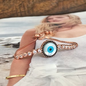 Rose gold evil eye tennis bracelet,evil eye  bracelet,tennis bracelets,evileye,evil eye silver bracelet,