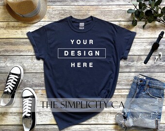 Download T Shirts Gildan 2000 Ultra Cotton Navy T Shirt Mockup Rolled Sleeves Flat Lay Tee Shirt Mock Up High Resolution 300dpi 4 3 Rectangular Ratio Jpg Clothing