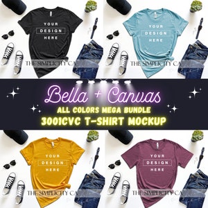 Bella Canvas 3001CVC All Colors Bundle T-Shirt Mockup Short Sleeves Flat Lay High Resolution 4:3 Ratio 300dpi JPG White Background Ver.1