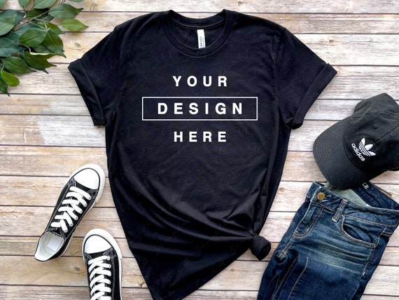 Download Bella Canvas 3001 Black T Shirt Mockup Rolled Sleeves Flat Lay Etsy
