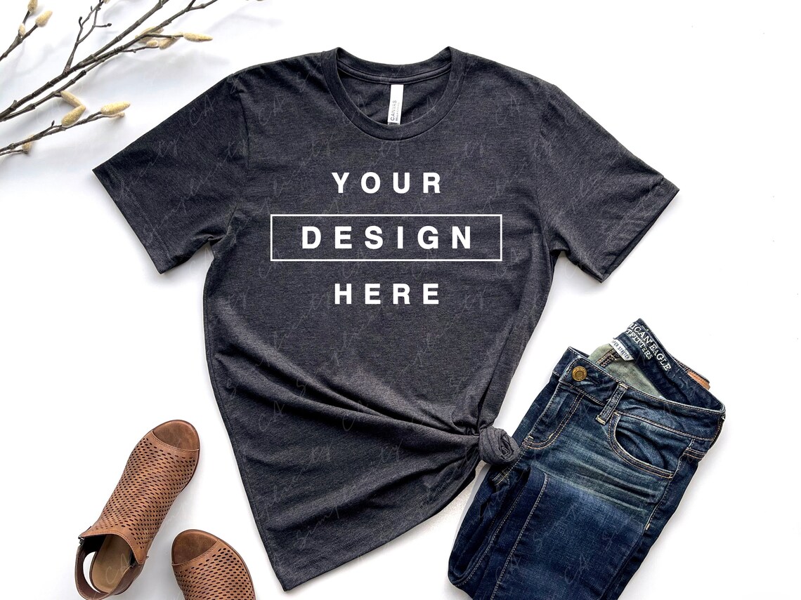 Bella Canvas 3001 CVC Dark Grey Heather T-Shirt Mockup Short | Etsy