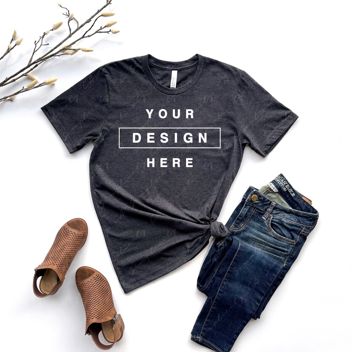 Bella Canvas 3001 CVC Dark Grey Heather T-shirt Mockup Short - Etsy