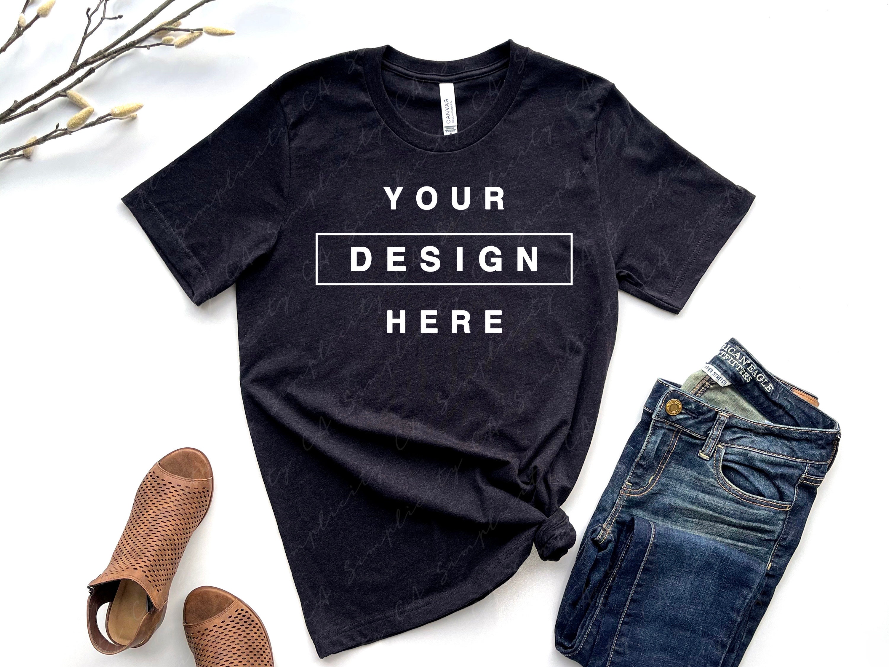 Download Bella Canvas 3001 Cvc Black Heather T Shirt Mockup Short Etsy