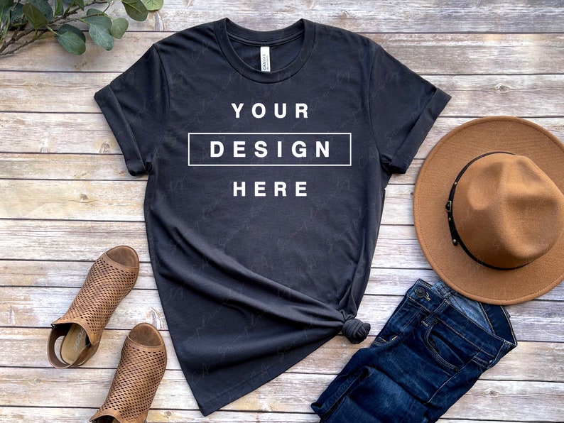Bella Canvas 3001 Dark Grey T-Shirt Mockup Rolled Sleeves Flat Lay Tee Shirt Mock up High Resolution 300dpi Square /& Rectangular Ratio JPG
