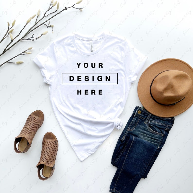 Bella Canvas 3001 CVC Solid White Blend T-Shirt Mockup Rolled Sleeves Flat Lay Mock up High Resolution 300dpi Square /& Rectangular Ratio JPG