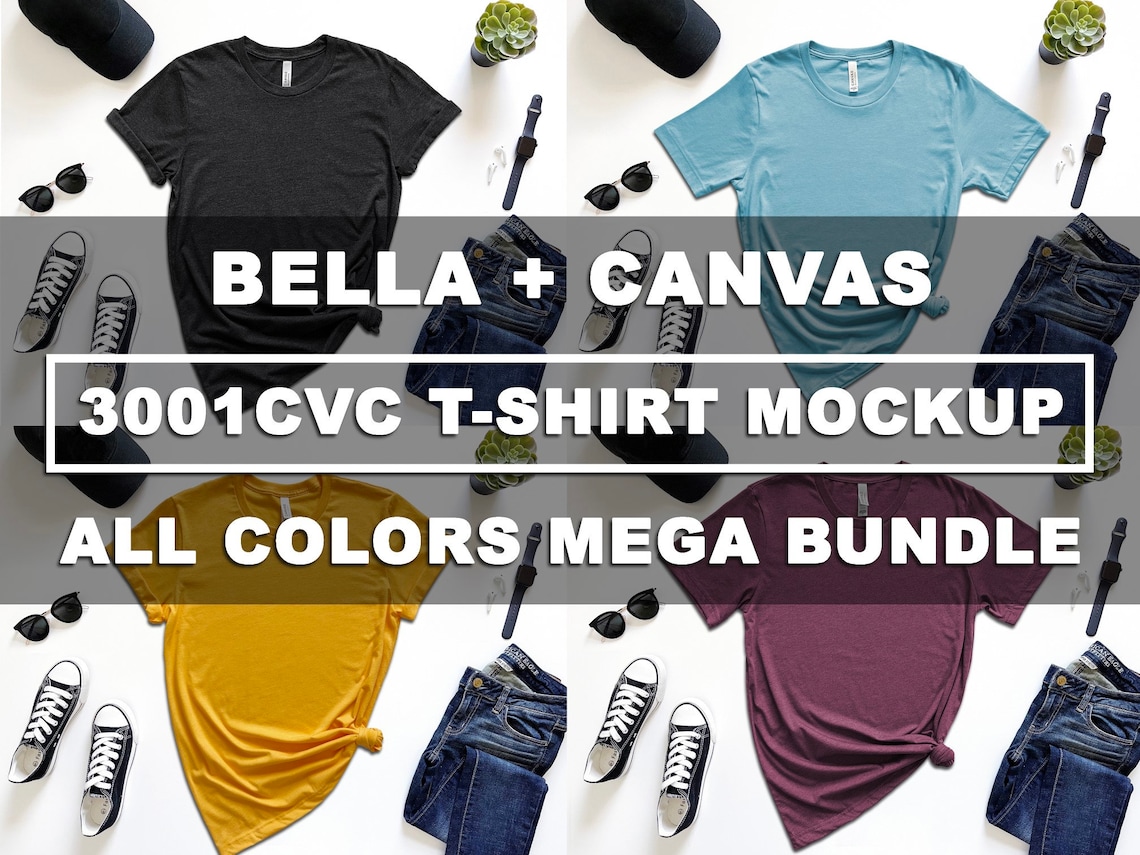 Bella Canvas 3001CVC All Colors Bundle T-shirt Mockup Short - Etsy