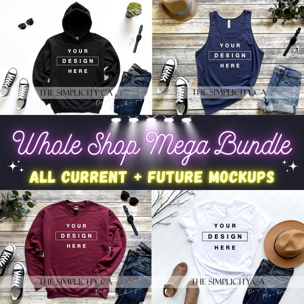 Mockup Bundle - Whole Shop Mega Bundle | All Current and Future Mockups | T-Shirt Hoodie Tank top Flat Lay High Resolution 4:3 Ratio 300dpi