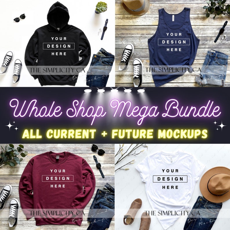 Mockup Bundle Whole Shop Mega Bundle All Current and Future Mockups T-Shirt Hoodie Tank top Flat Lay High Resolution 4:3 Ratio 300dpi image 1