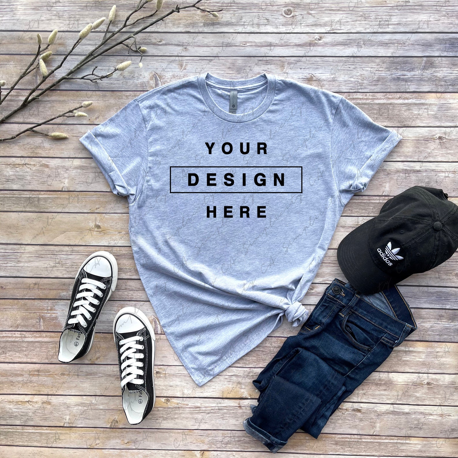 Download Next Level 3600 Heather Grey T-Shirt Mockup Rolled Sleeves | Etsy