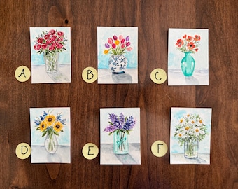 ACEO flowers in vases