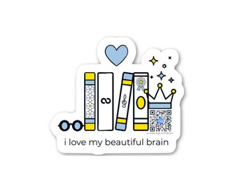 I Love My Beautiful Brain Diecut Sticker - Diecut Sticker - Sticker - QR Code Sticker - QR Code Gift - Nerdy Sticker - Books - Sticker Gift