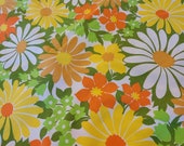 Vintage 1960s floral cotton tablecloth, 40 inches square mid century modern