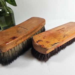 2 vtg horsehair and wood shoeshine brushes, rustic and used // 8 inches long // made in USA