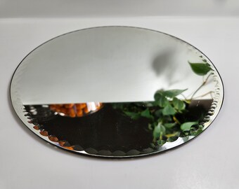 vtg spiral beveled Mirror Vanity Tray, 10 inch diameter
