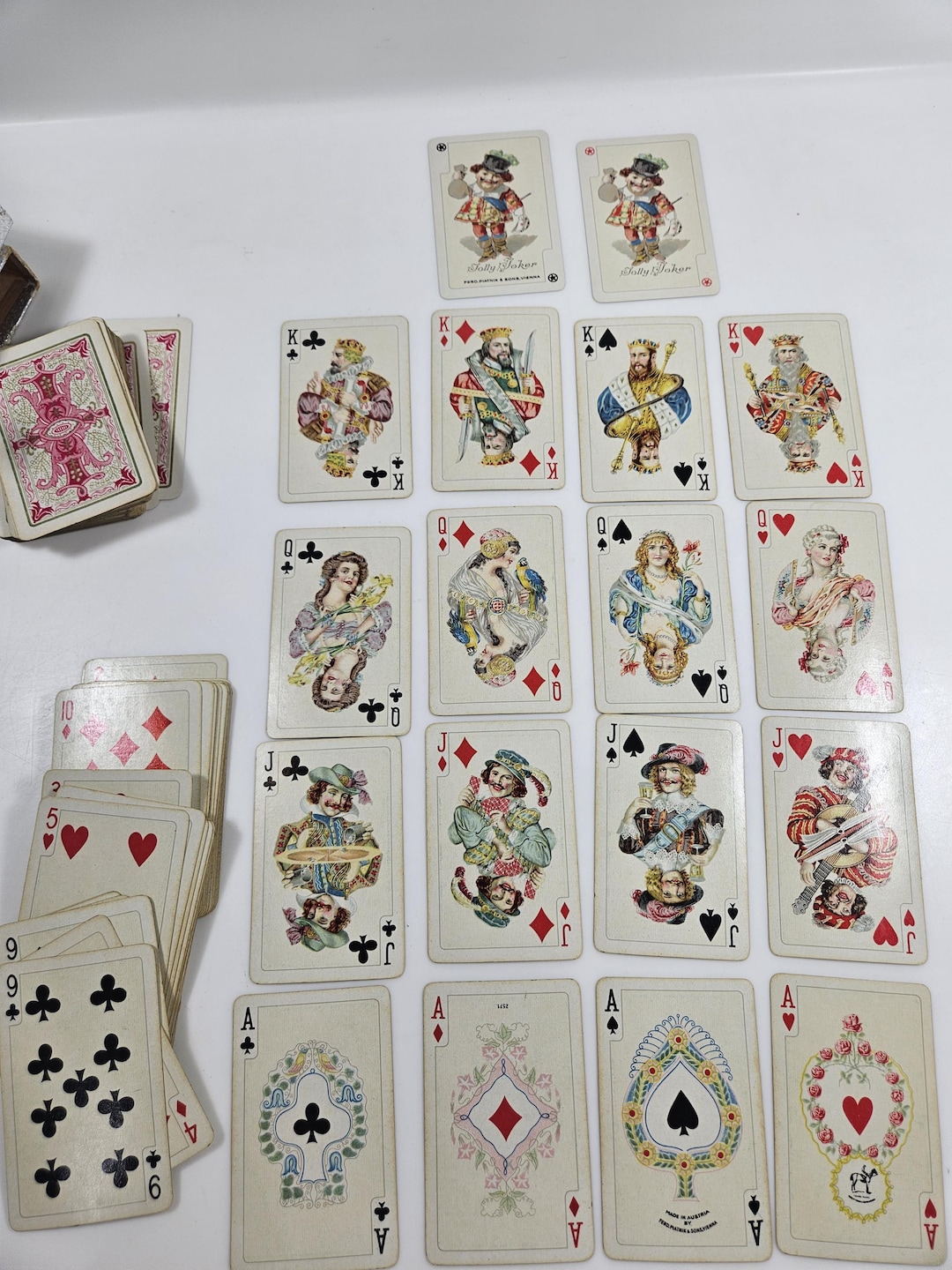 Vtg 1920s Double Playing Card Deck in Flocked Case, Platnik Brand