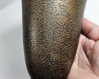 Vtg or antique bronze or brass vase, vessel // 7.25 inches tall // tarnished, dings, patina