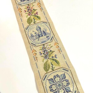 vtg Embroidered Scandinavian Wall Hanging, 39 inches total length including metal hangers // Danish bell pull