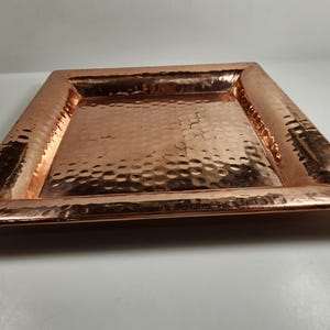 hammered look copper square tray platter, 13.5 x 1.25 inches