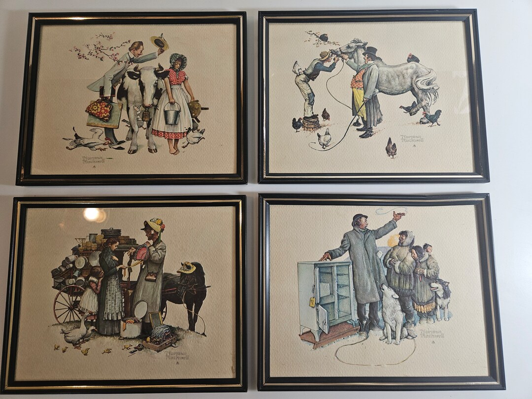 4 Norman Rockwell High Quality Framed Prints, Raised Relief / Embossed