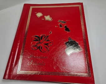 vtg red Hawaii photo album // 8 double sided pages, clear acetate covers, // 11.75 x 10 inches // made in Japan, Winpac