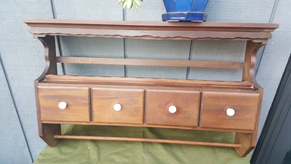 24 Wood Wall Shelf With 4 Drawers Towel Rack 2
