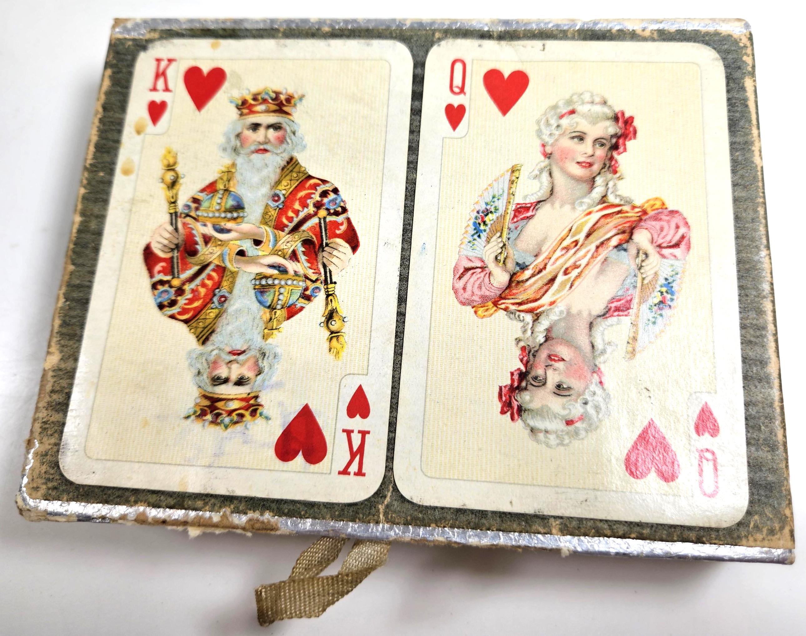 Vtg 1920s Double Playing Card Deck in Flocked Case, Platnik Brand